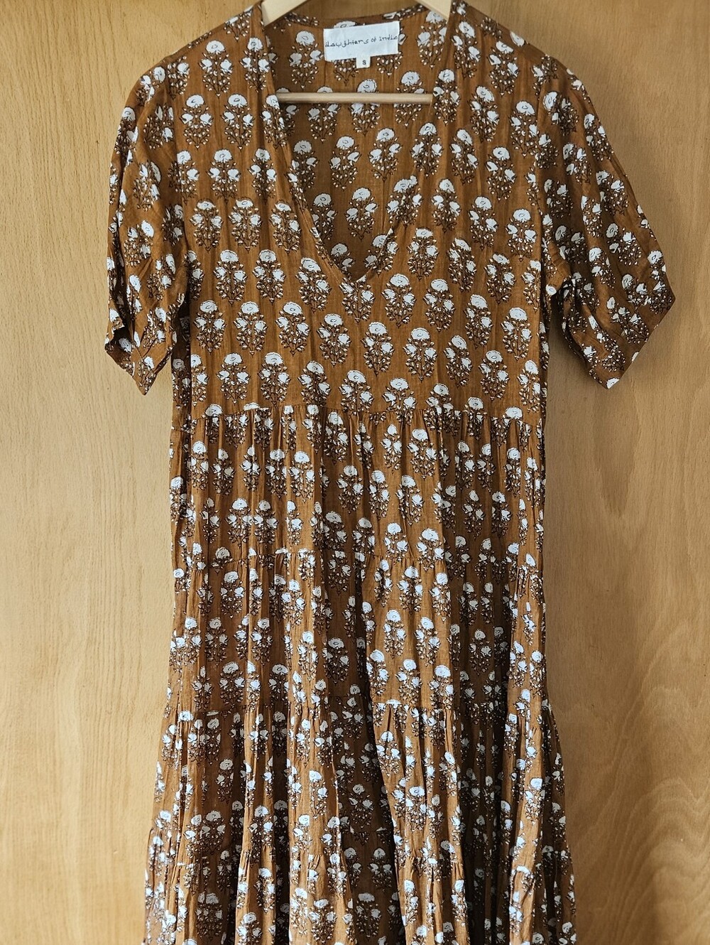 Daughters of India Brown Floral Tiered Maxi Dress